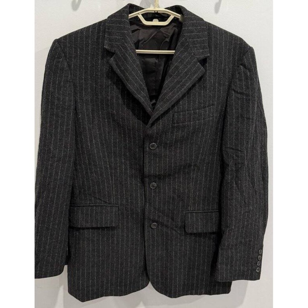 J‎ Crew Vintage 3 Button Wool Blend Charcoal Gray Chalk Stripe Blazer Jacket M